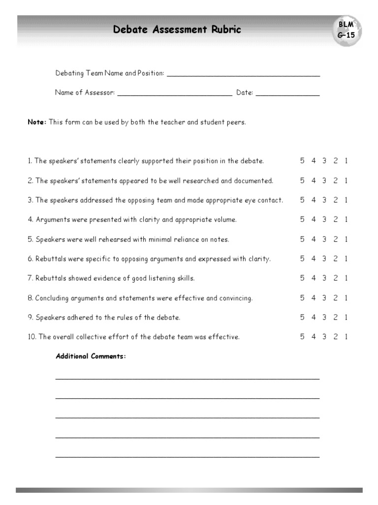 Debate Assessment Rubric Template | PDF | Career & Growth