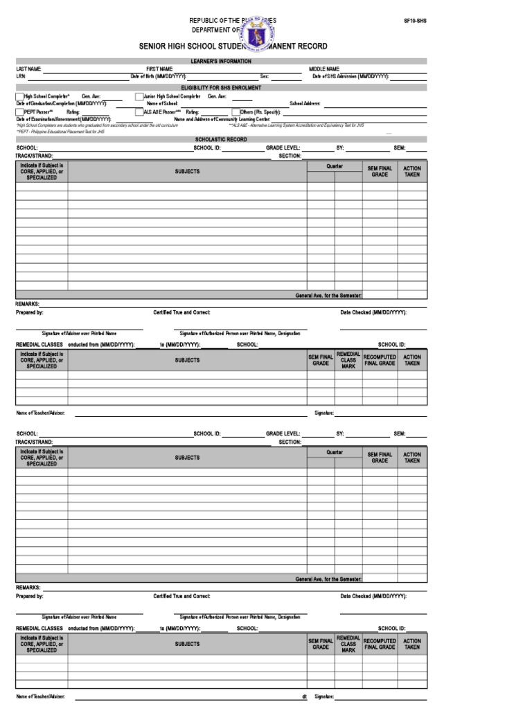 SF10 SHS | PDF | Middle Schools | Curriculum