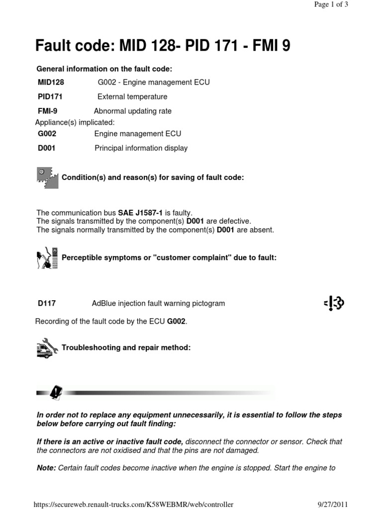 MID 128 PID 171 FMI 9 Fault Diagnosis | PDF | Troubleshooting ...