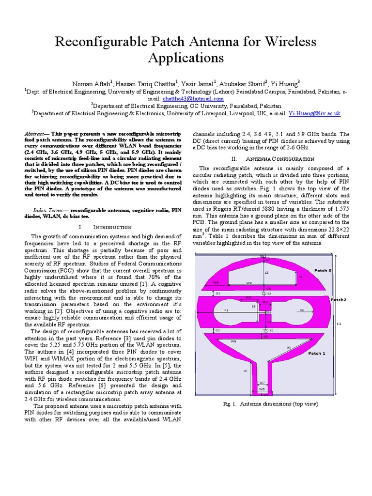 Reconfigurable Patch Antenna For Wireless Applications | PDF ...