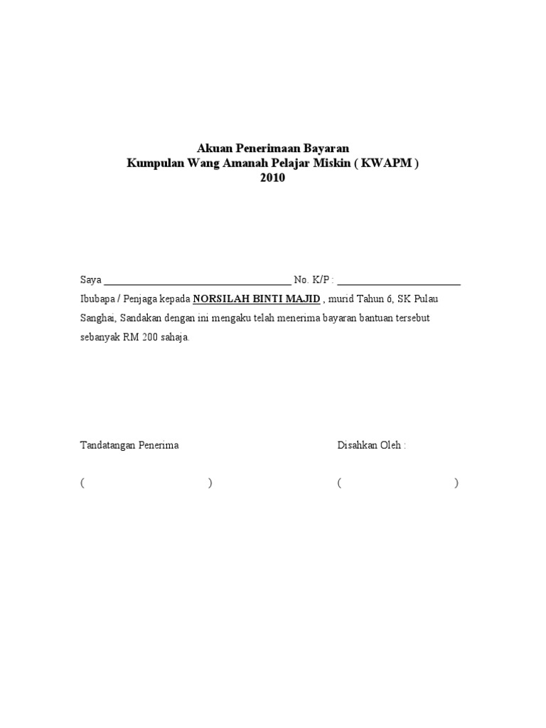 Akuan Penerimaan Bayaran Pdf