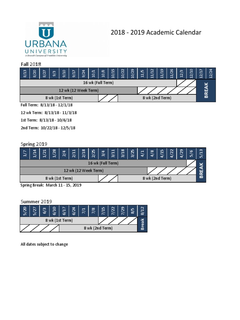 Urbana 201819 Academic Calendar V3 PDF Academic Term Educational