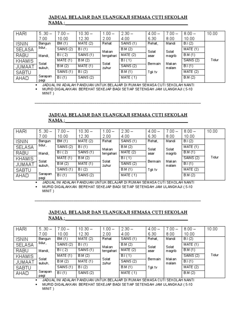 Contoh Jadual Waktu Belajar Di Rumah : Jadual Lengkap Tv Pendidikan