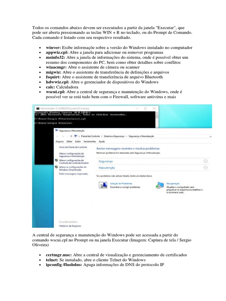 100 Comandos CMD Windows 10 | PDF | Registro do Windows | Microsoft Windows