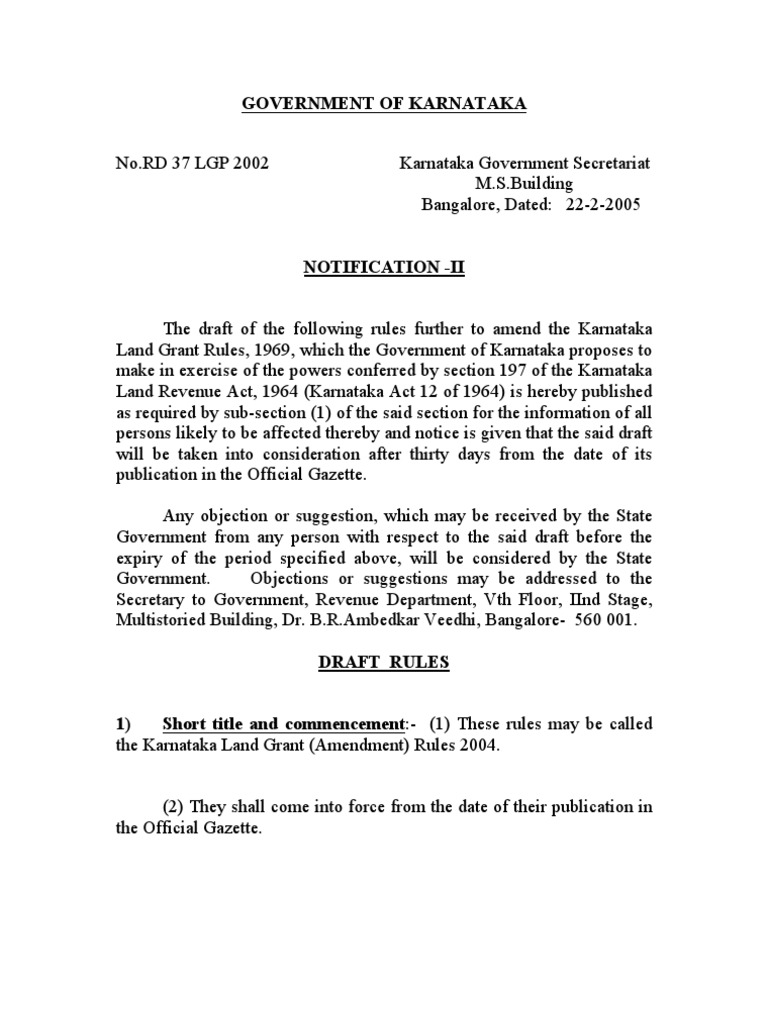 Karnataka Land Grant Ammendment Rule PDF Agriculture Common Law