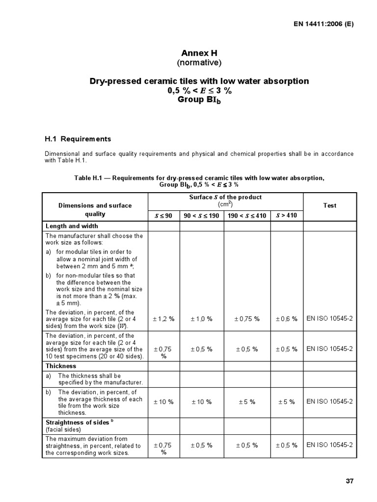 Low Water Absorption Tile Standards | PDF | Friction | Tile