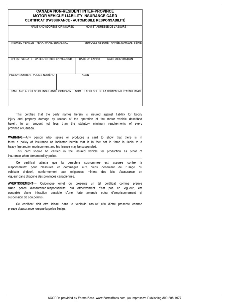 Non-Resident Motor Vehicle Insurance Card | PDF