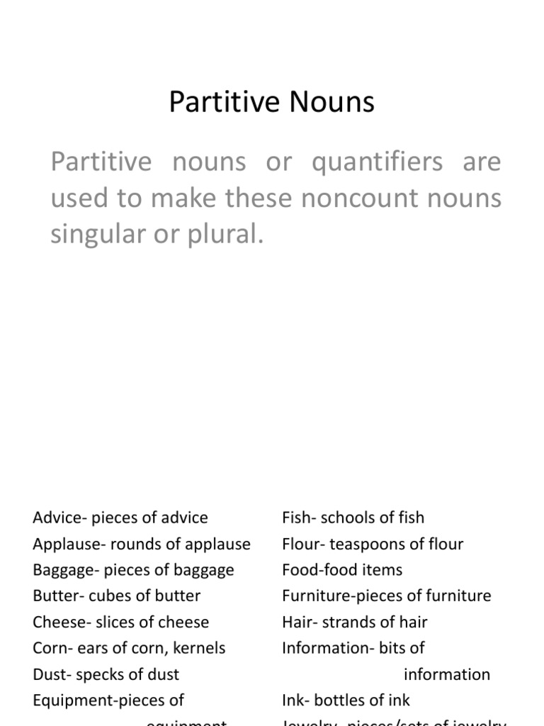 Partitive Nouns | PDF | Noun | Preposition And Postposition