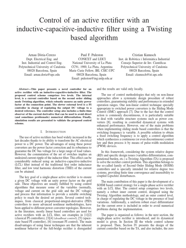 Active Rectifier Control with Twisting Algorithm | PDF | Power ...