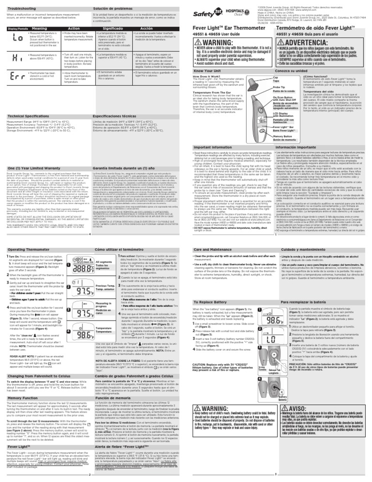 User Guide Safety 1st Fever Light Ear Thermometer Item No 49551