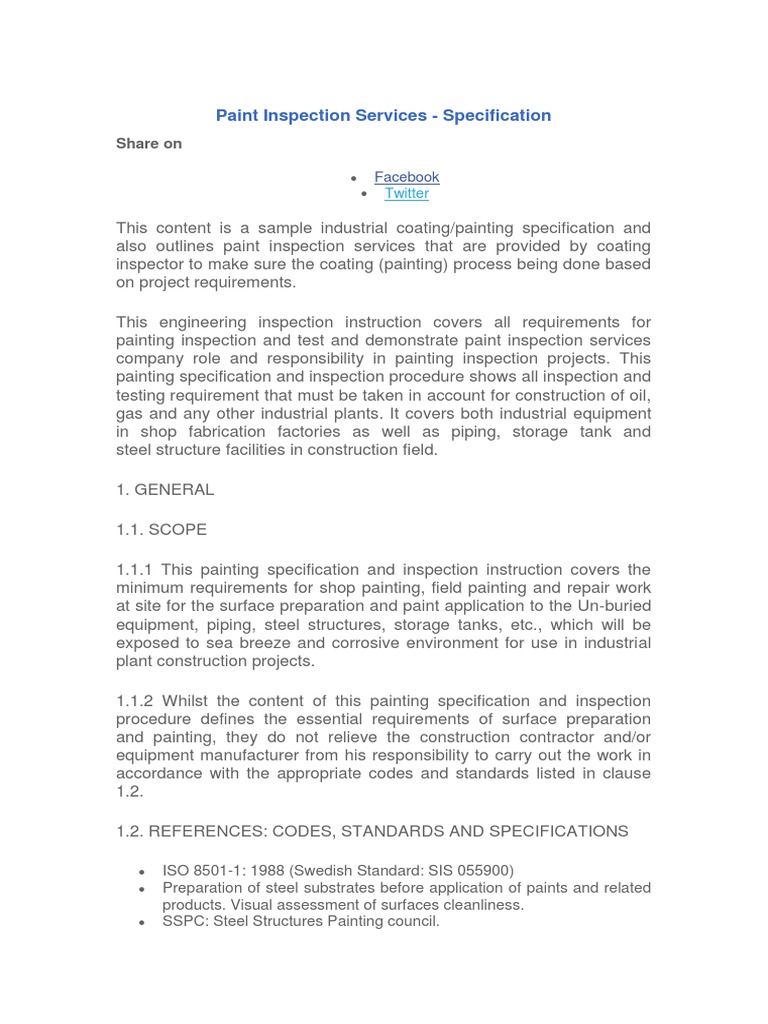 Paint Inspection Services Specification Share on Paint