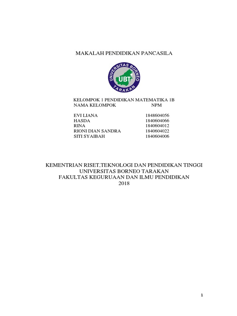 Makalah Pentingnya Pendidikan Pancasila Di Perguruan Tinggi Terkait Pendidikan