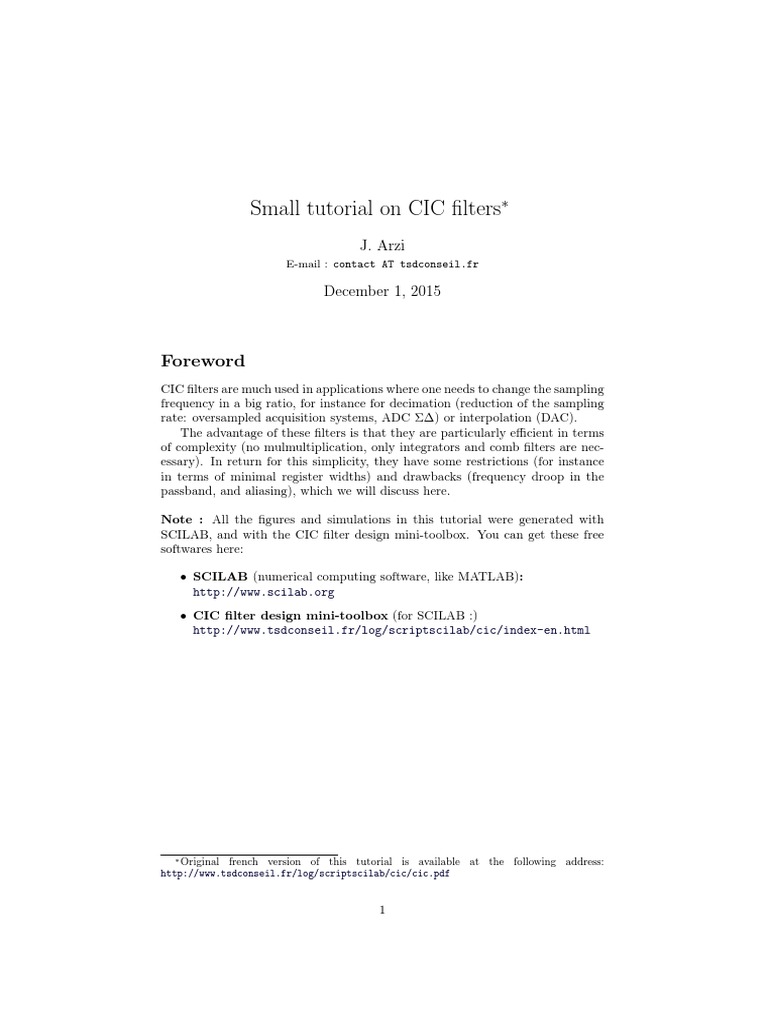 Tutorial On CIC Filters | PDF | Sampling (Signal Processing) | Filter ...