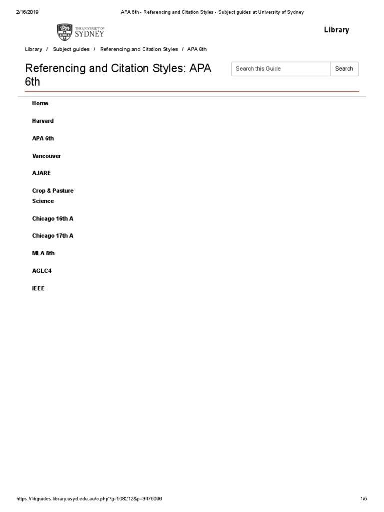 APA 6th Referencing and Citation Styles Subject Guides