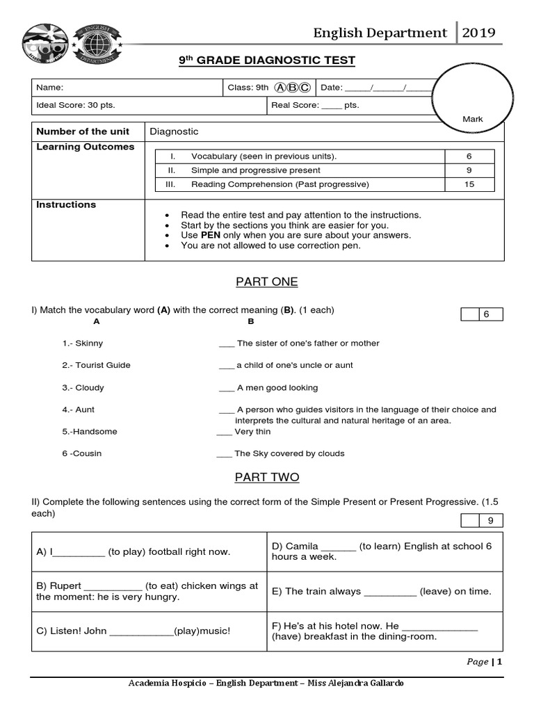 Diagnostic Test 9th Graders | PDF | Firefighter | Cognition