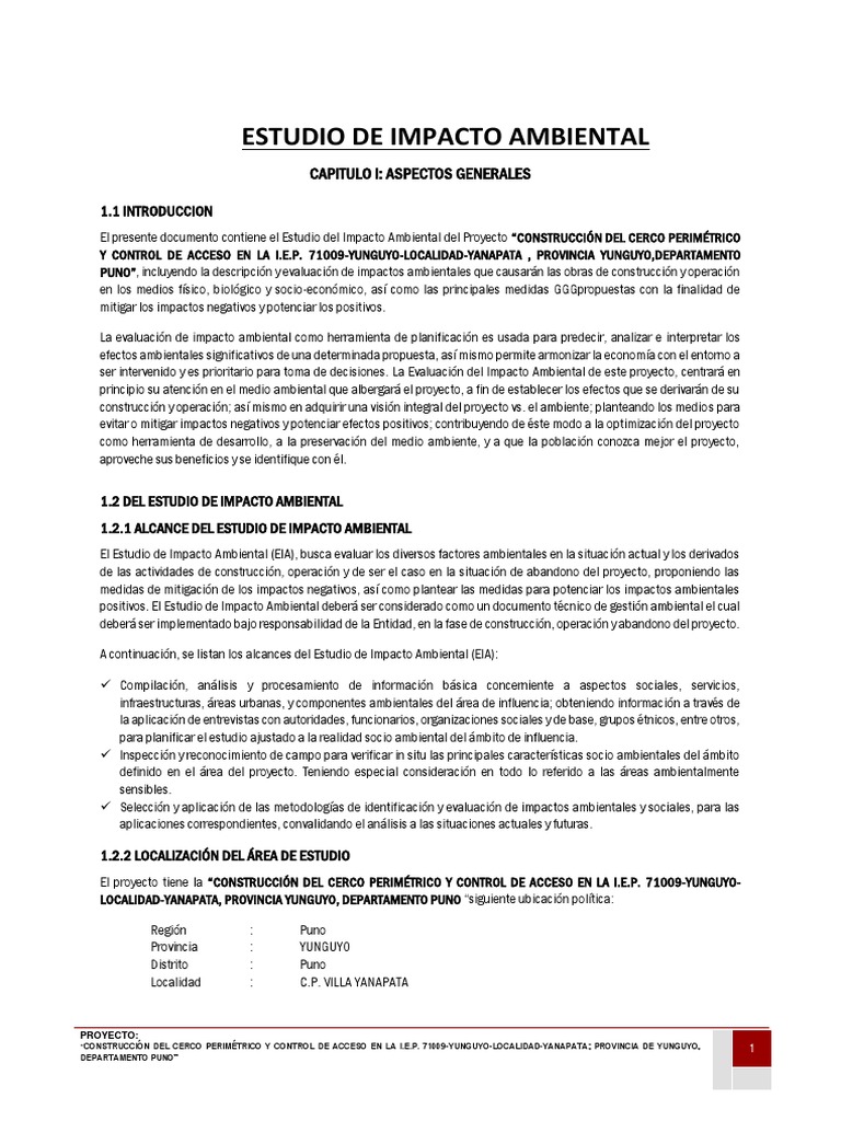 Estudio de Impacto Ambiental | PDF | Evaluación de impacto ambiental ...