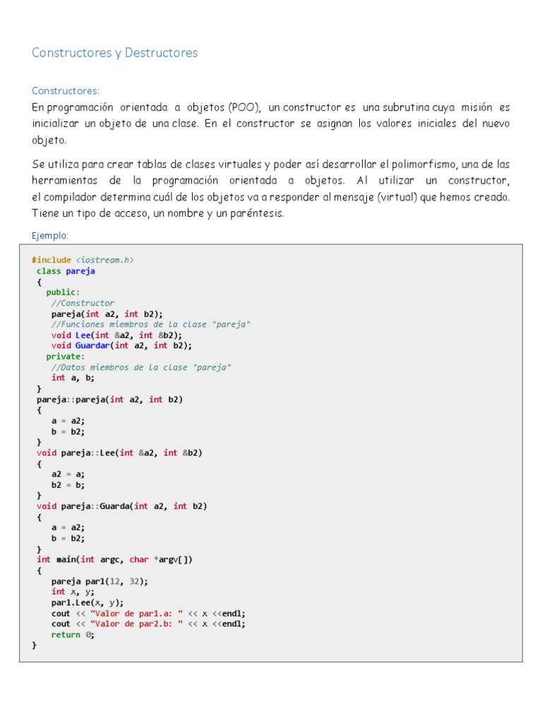 Constructores y Destructores en POO | PDF | Constructor (Programación ...