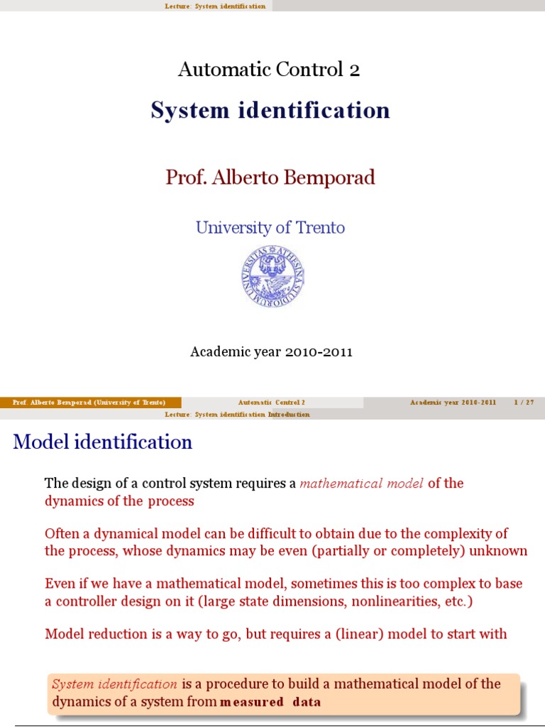 System Identification in Control Systems | PDF | Mathematical Model ...