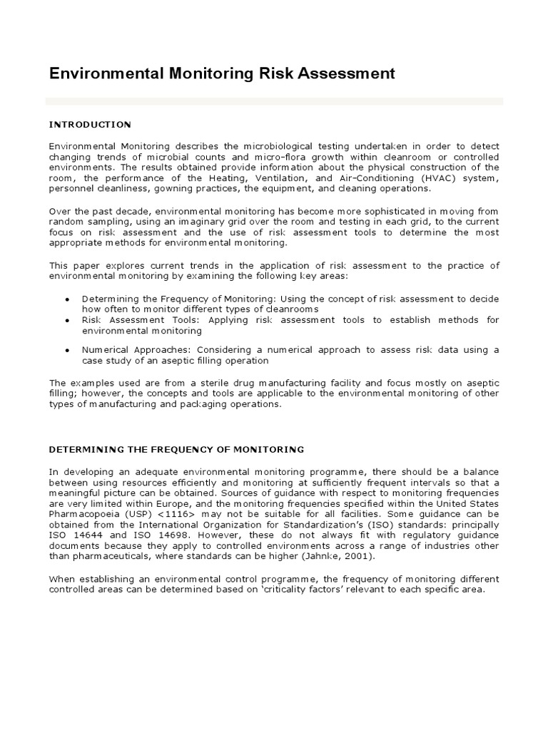 Environmental Monitoring Risk Assessment | PDF | Environmental ...