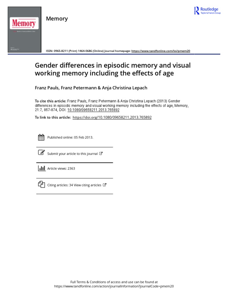 Gender differences in episodic memory and visual working memory across ...