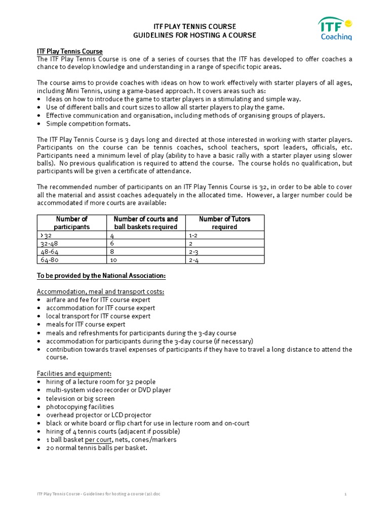 ITF Play Tennis Course Guidelines | PDF | Sports & Recreation