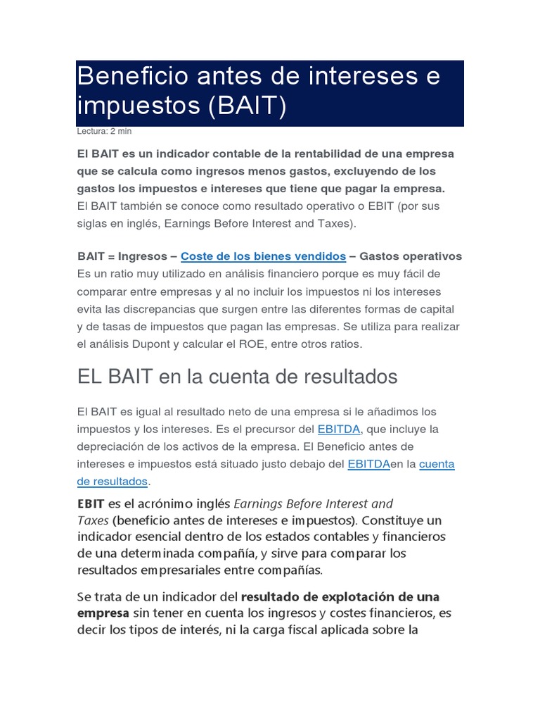 Beneficio Antes de Intereses e Impuestos