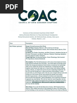 COAC Annual Business Meeting & 50 Year Anniversary Celebration Schedule March 3, 2019 v1.2