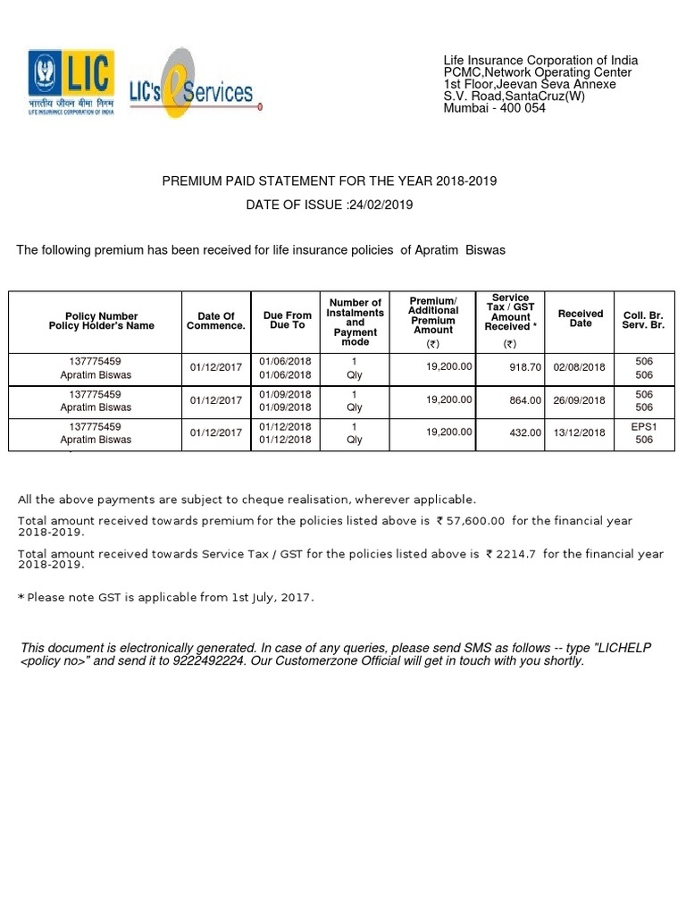 Number of Instalments and Payment Mode Received Date Coll. Br. Serv. Br