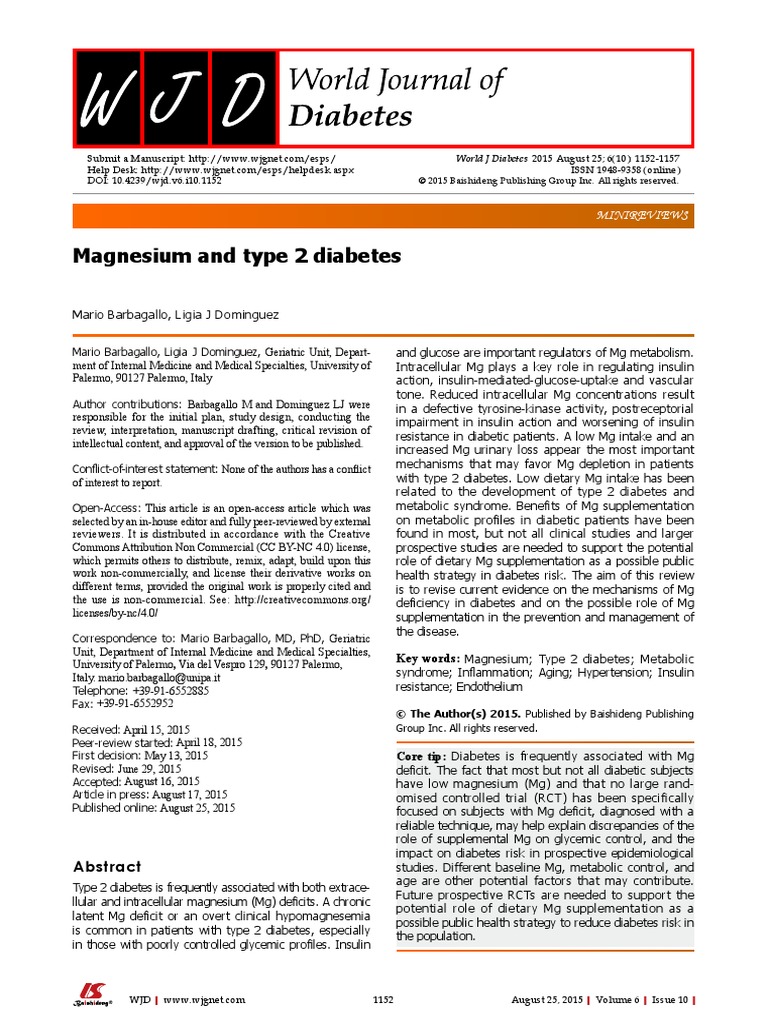Magnesium and Type 2 Diabetes Mario Barbagallo, Ligia J Dominguez