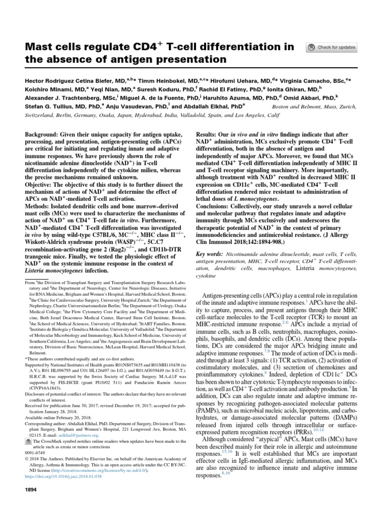 Mast Cells Regulate CD4 T Cell Differentiation 2018 Journal of Allergy ...