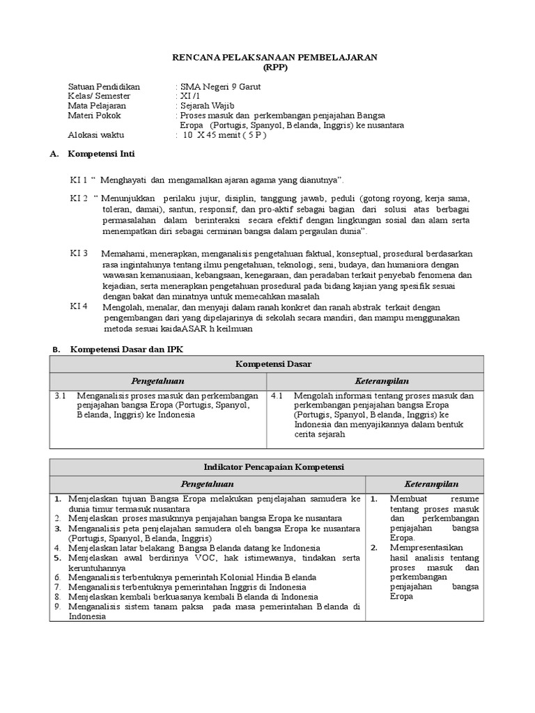 01 Rpp Masuk Dan Berkembangnya Penjajahan Barat