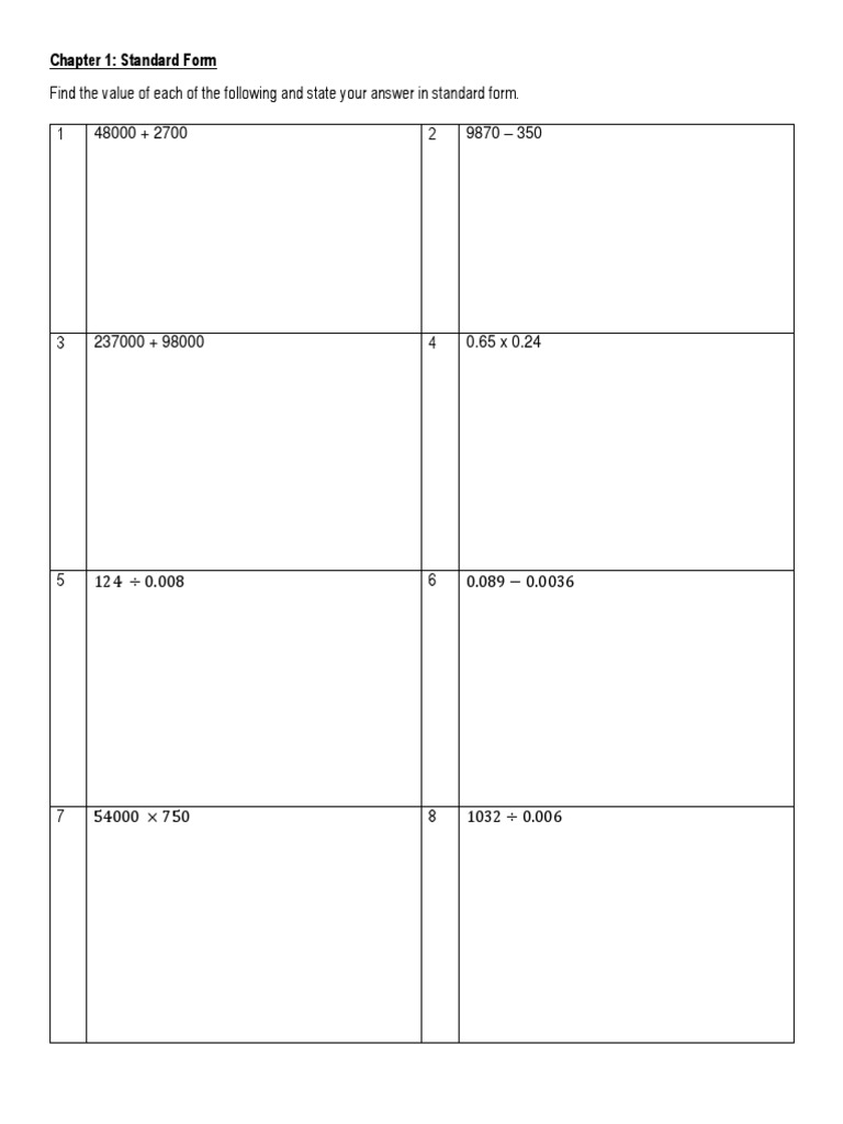 Math Exercises: Standard Form | PDF
