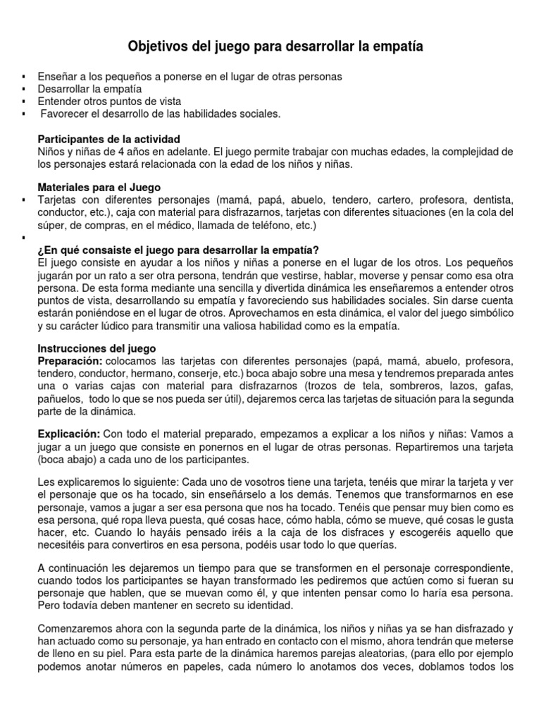 Juego para Desarrollar la Empatía Infantil | PDF | Las emociones | Ocio
