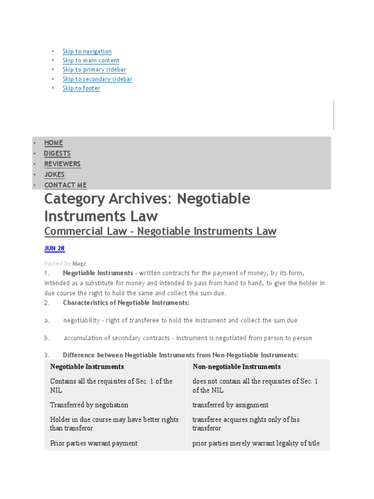 Comprensión de Instrumentos Negociables | PDF | Negotiable Instrument ...
