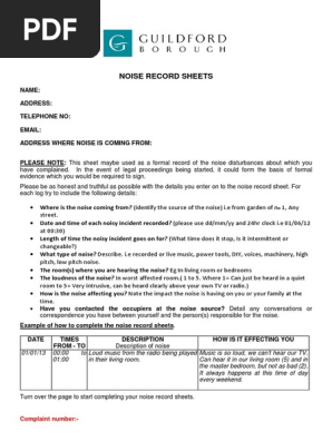 Noise Complaint Form Printable Pdf Download
