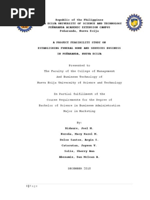 Feasibility Study On Establishing Funeral Home and Services Business in Peñaranda, Nueva Ecija (Placidus Funeral Home and Services)