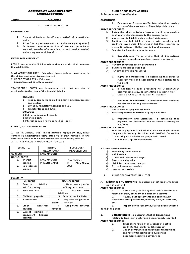 A Existence Or Occurrence B Completeness Accounts Payable