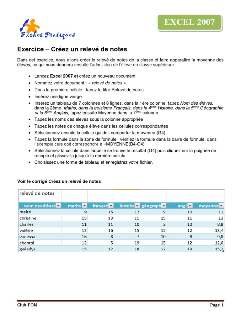 Creez Un Releve de Notes | PDF