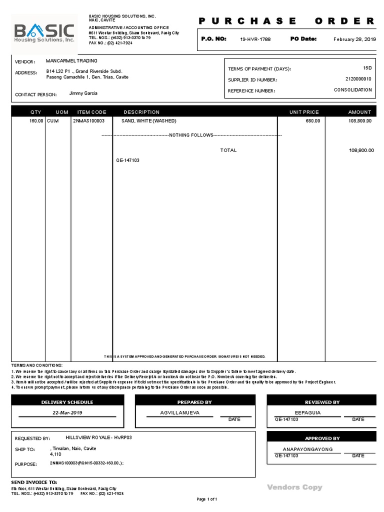 Purchase Order: UOM Item Code Description Unit Price Amount QTY | PDF ...