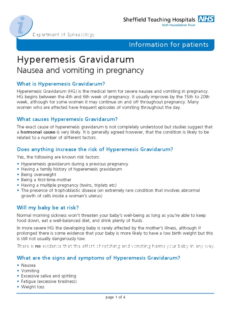 Hyperemesis Gravidarum: Nausea and Vomiting in Pregnancy | PDF ...