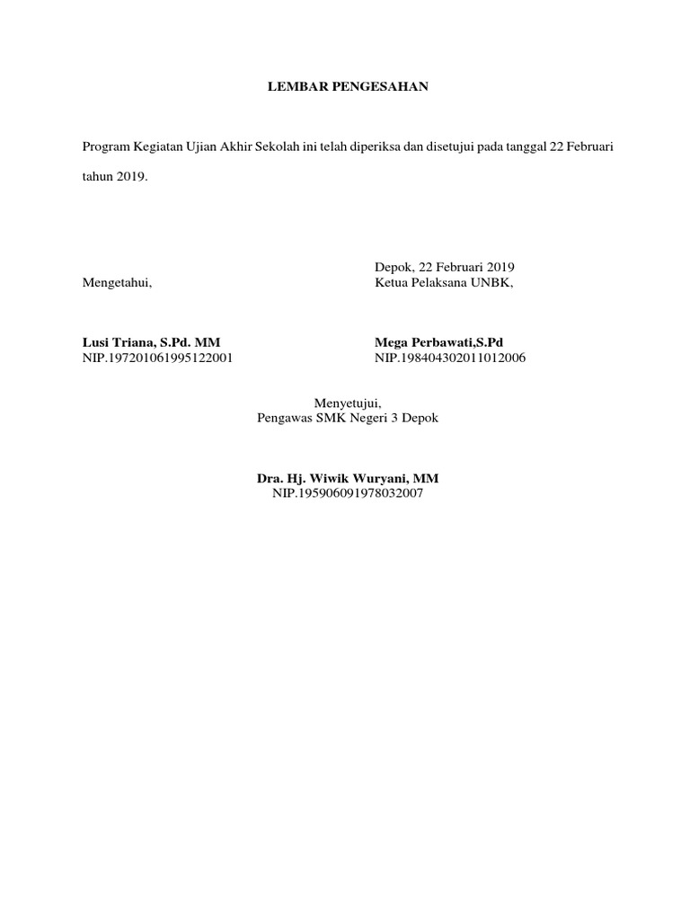 Program Kerja Unbk 2019 Docx
