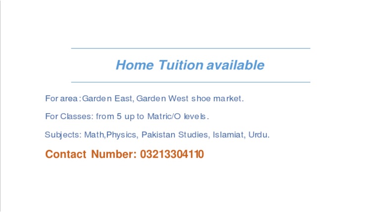 Home Tuition Available: Contact Number: 03213304110 | PDF