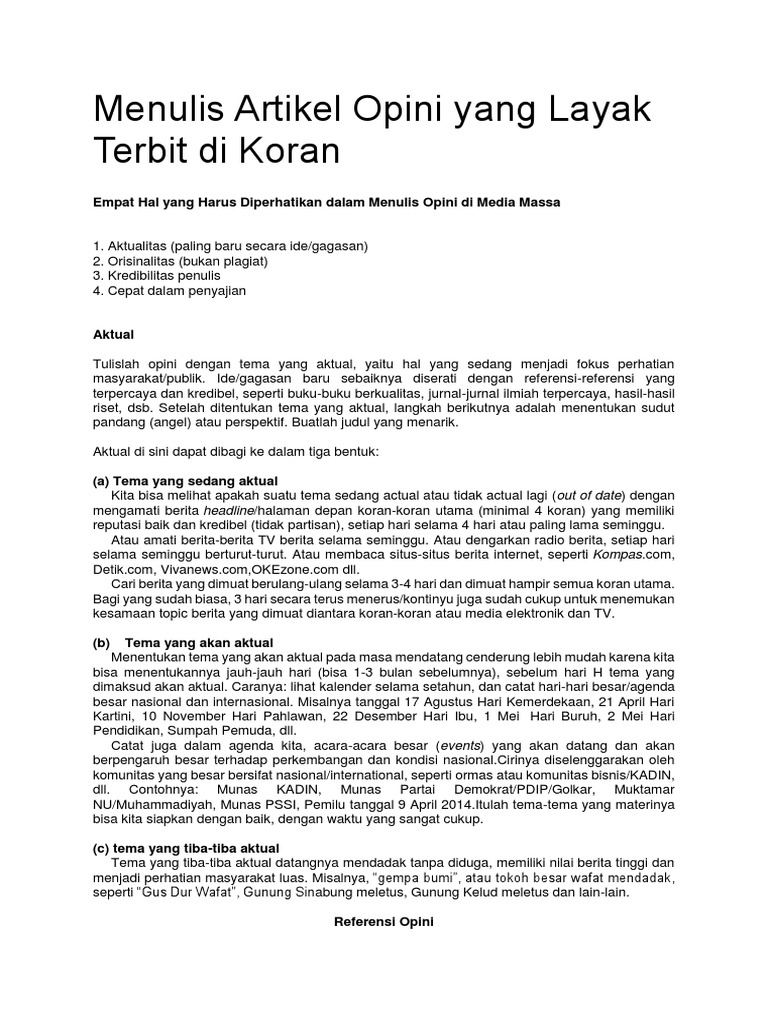 Panduan Menulis Artikel Opini Koran | PDF | Pengembangan Diri