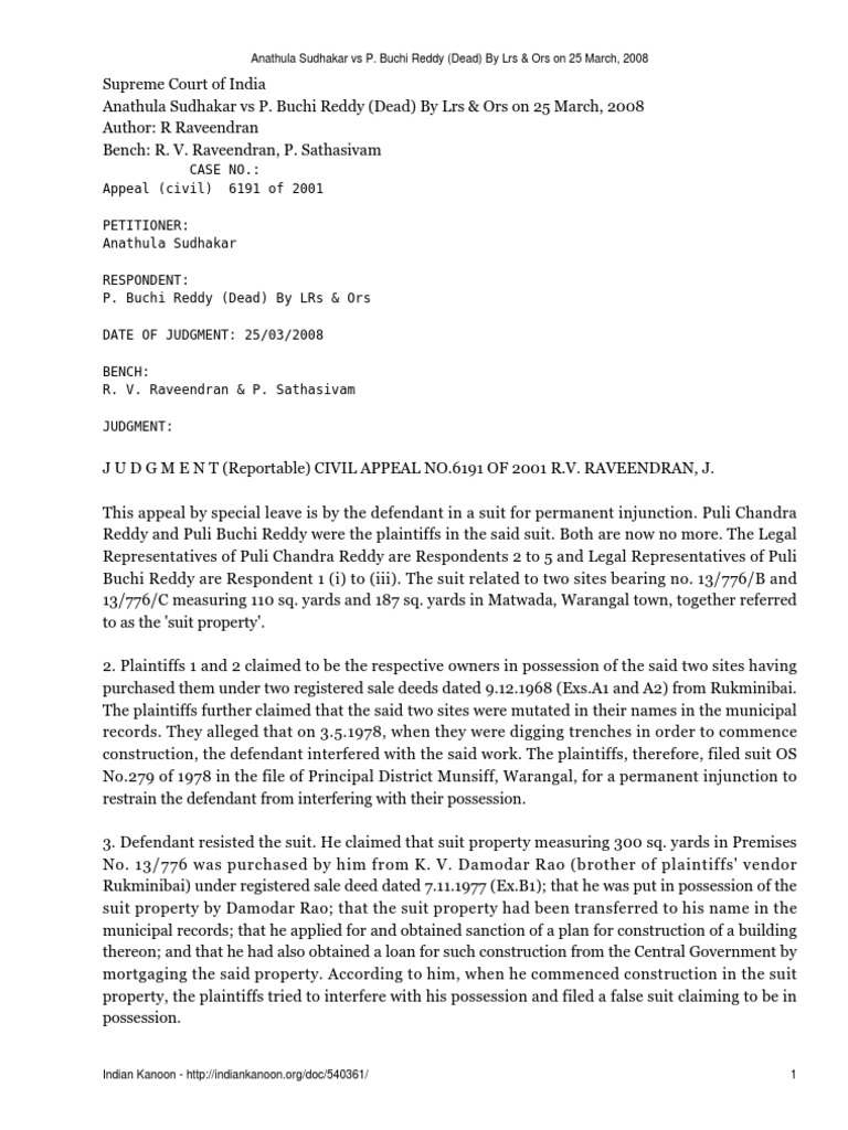 Anathula Sudhakar v. P. Buchi Reddy Judgment | PDF | Lawsuit | Pleading