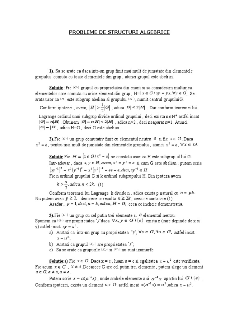 Probleme de Structuri Algebrice | PDF