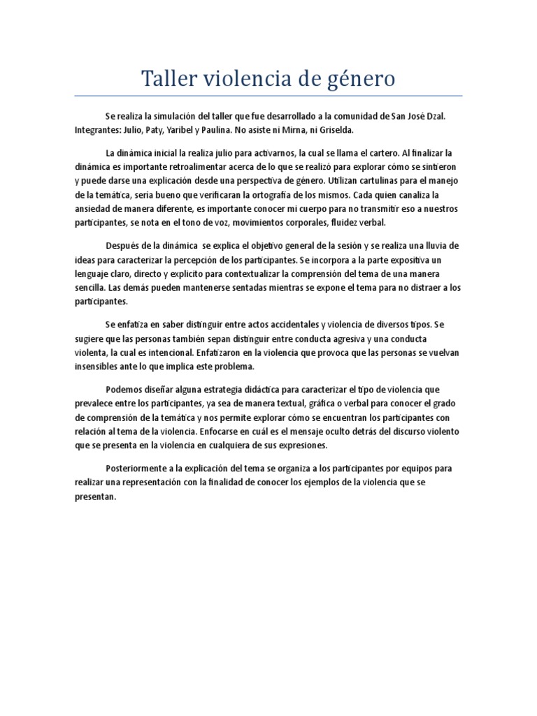 Taller sobre Violencia de Género en San José Dzal | PDF