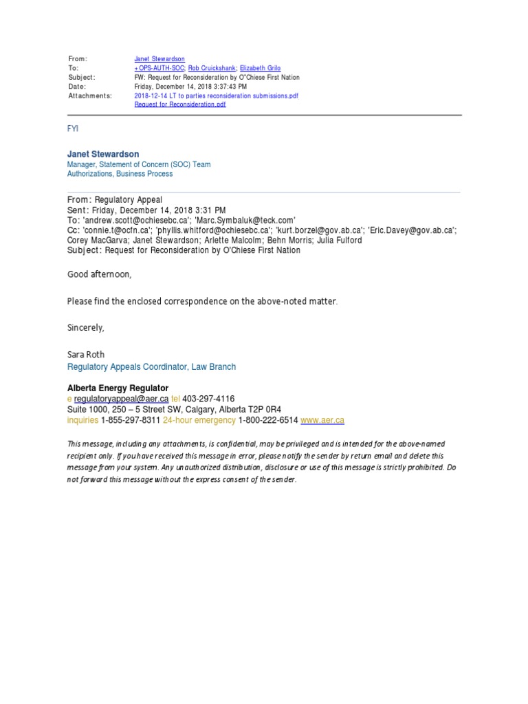 O'Chiese First Nation Letter of Appeal | PDF | First Nations ...