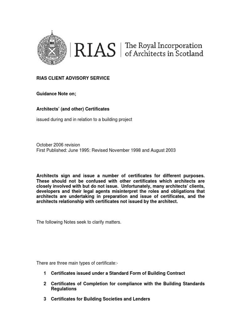 Guide To Architects Certificates PDF Architect Virtue