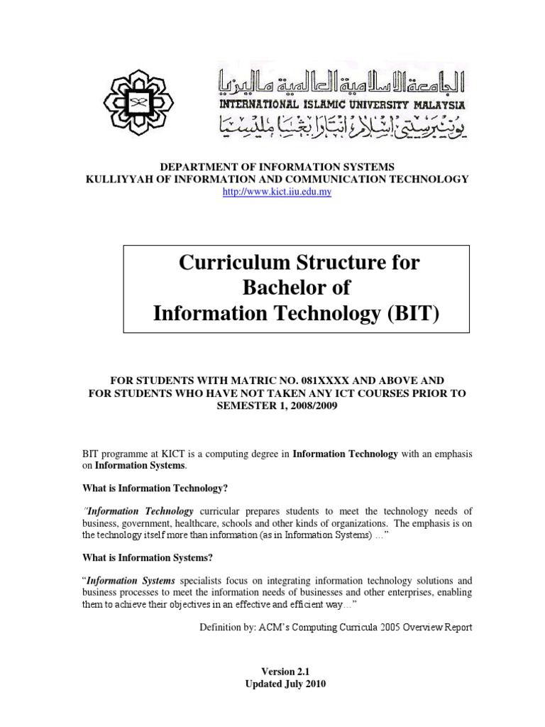 BIT Programme Overview at KICT | PDF | Programmer | Information Technology