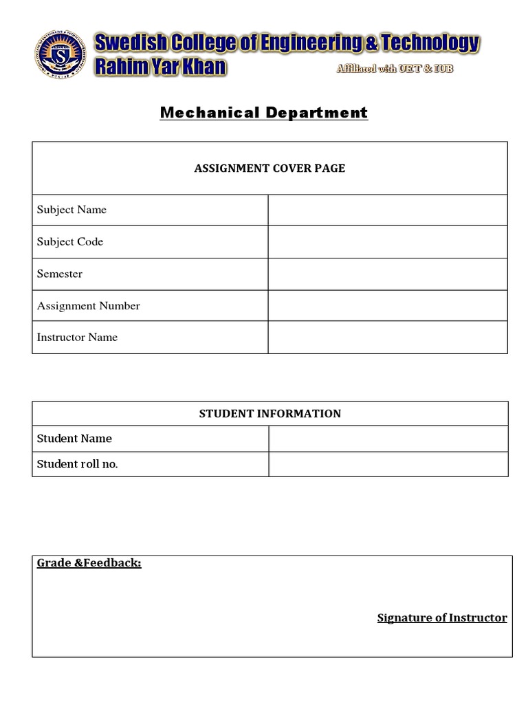 Mechanical Engineering Assignment Cover Page | PDF